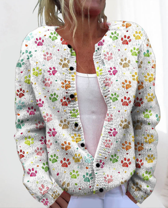 🎀【50% zľava】【M-4XL】🌺💥Stylový a teplý dámsky pletený kardigan s potlačou – Ideálny na jeseň a zimu