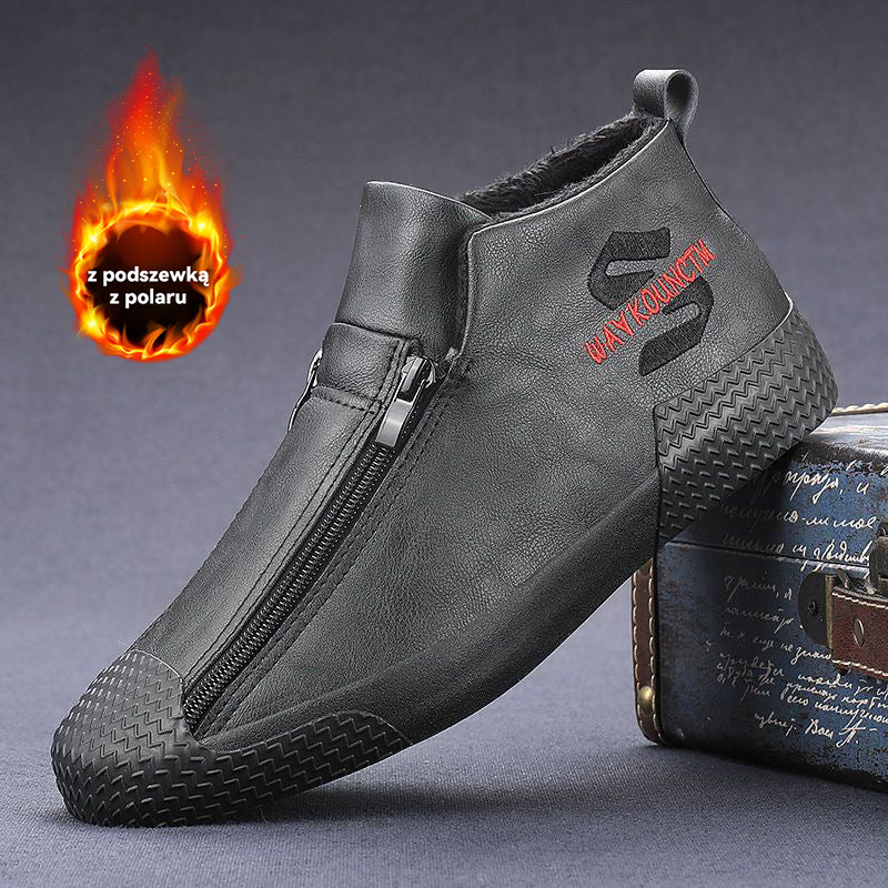 👞【39-44】Męskie ocieplane botki skórzane z zamkiem błyskawicznym – Wygodne, ciepłe i modne obuwie na zimę, idealne do codziennego użytku i na chłodniejsze dni!