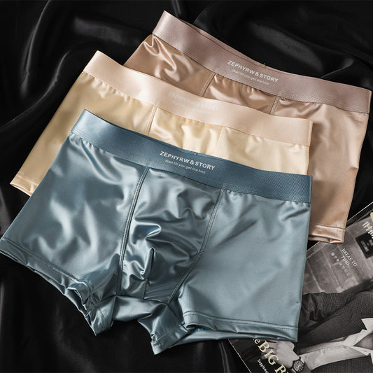 🔥😎【50% de descuento】Boxers antibacterianos para hombre con refuerzo de entrepierna, transpirables, suaves, sin costuras, de seda helada, ropa interior satinada de lujo.
