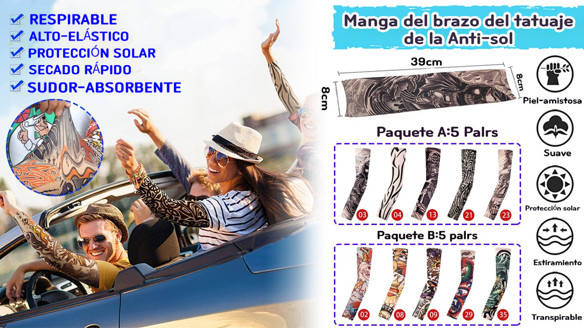 🏍️💥【Compra tres y llévate tres gratis】😎Cubierta del brazo del tatuaje de protección solar