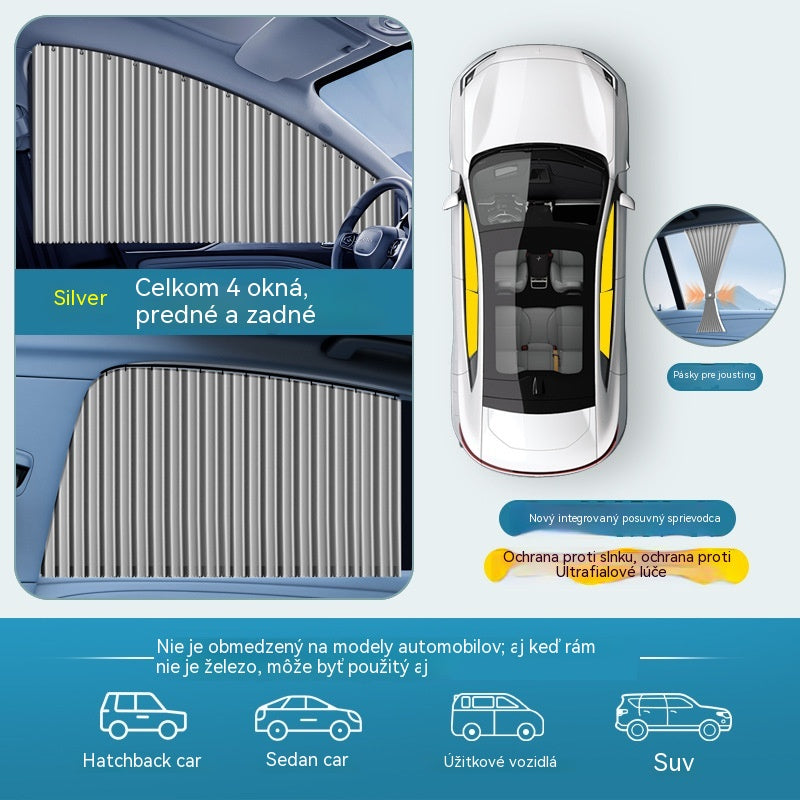 🚗🥇【50% zľava - Platba pri doručení】【4-dielna sada】Slnečná clona na okno auta s posuvnou koľajnicou a izolačnou vrstvou - vhodná pre väčšinu vozidiel, blokuje slnko, znižuje teplotu v interiéri