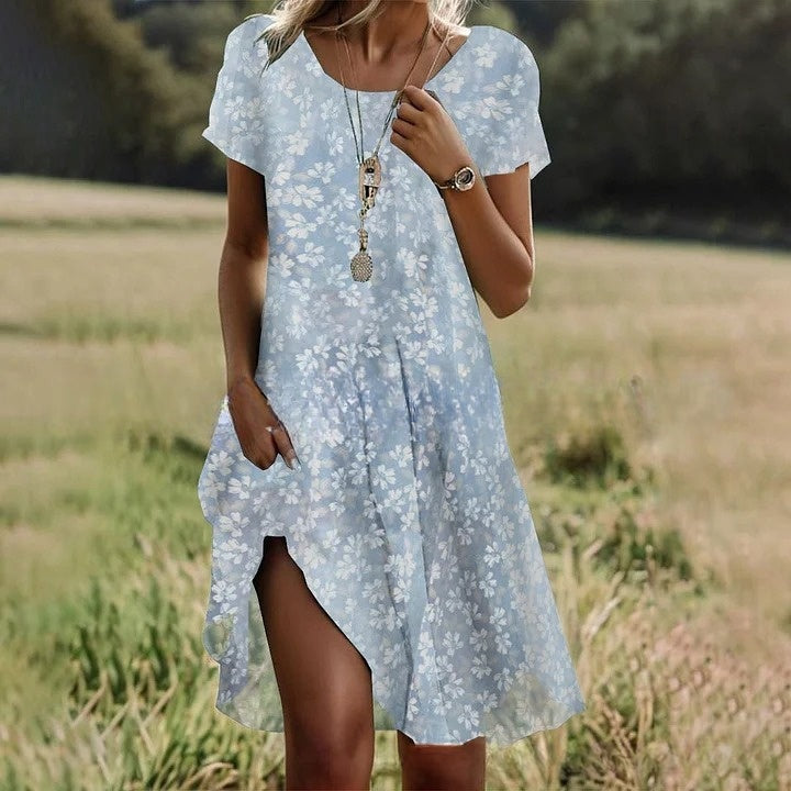 🛒📣【Posledný deň akcie】💖👗2026 nové každodenné šaty s okrúhlym výstrihom a potlačou na jar a leto 🌸🌞