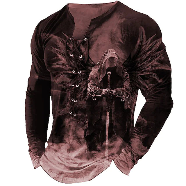 【S-4XL】 Pánsky 3D tlačený vzor leva vytlačený ležérnymi dlhými rukávmi