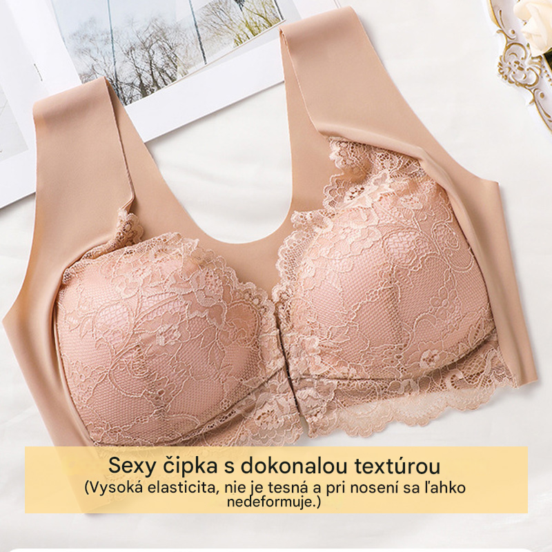 🔥💕【40-100 kg】✨👙 Podprsenka s push-up zapínaním vpredu a nádhernou čipkovou ozdobou vzadu