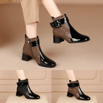 🔥【35-40】Elegantne ženske kratke čizme s kvadratnim uzorkom i sjajnim lakom – udobne, stabilne i savršene za jesen i zimu