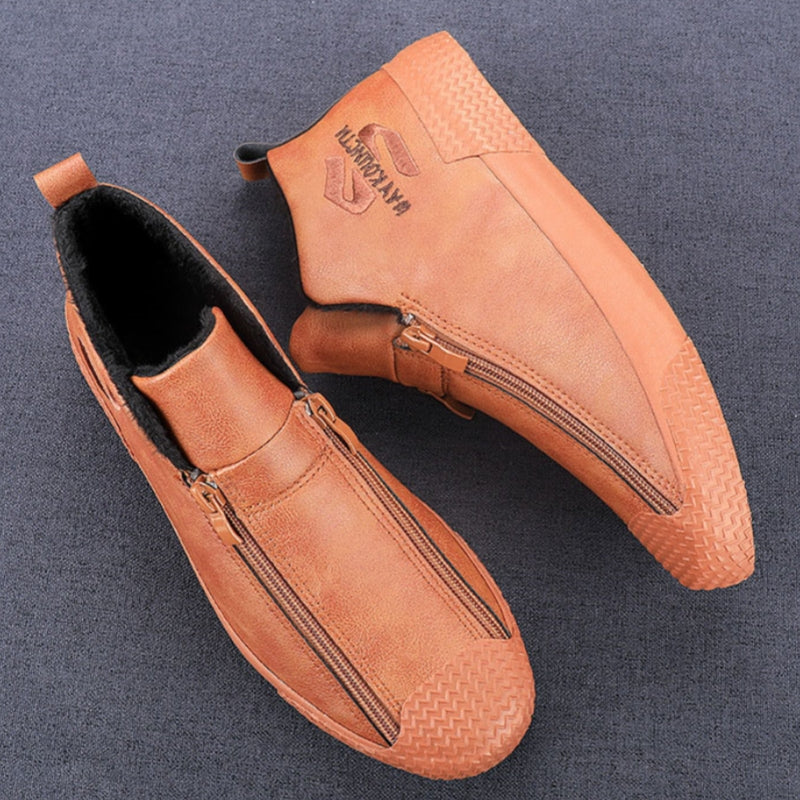 👞【39-44】Męskie ocieplane botki skórzane z zamkiem błyskawicznym – Wygodne, ciepłe i modne obuwie na zimę, idealne do codziennego użytku i na chłodniejsze dni!