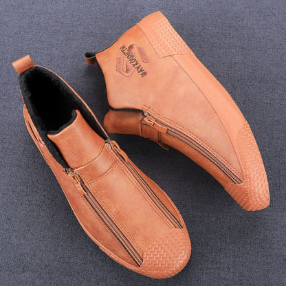 👞【39-44】Męskie ocieplane botki skórzane z zamkiem błyskawicznym – Wygodne, ciepłe i modne obuwie na zimę, idealne do codziennego użytku i na chłodniejsze dni!