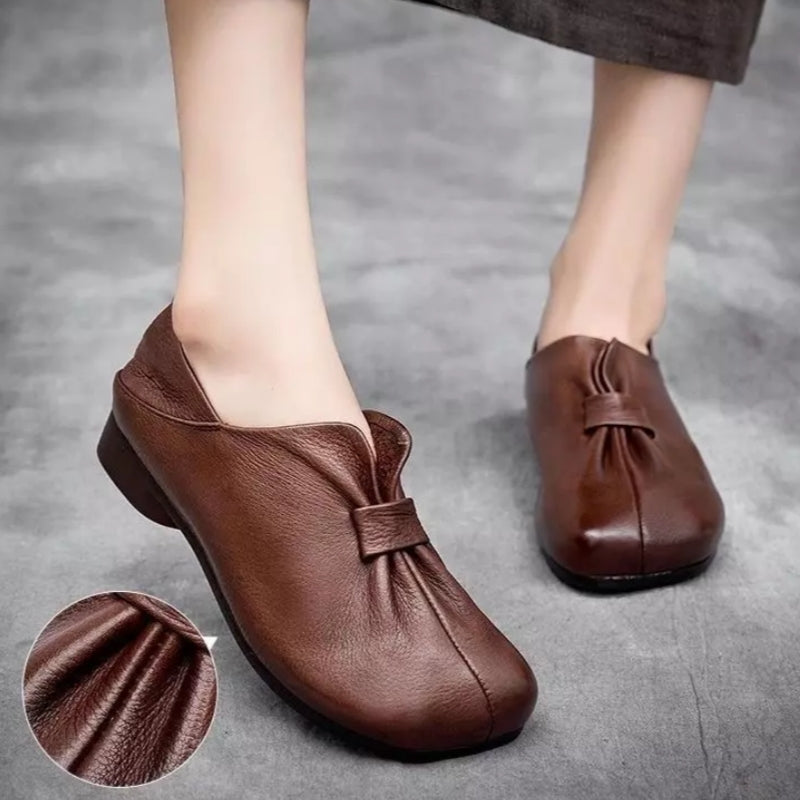 👡【35-42】Novi jesenski čevlji z mehkim podplatom in pentljo iz visokokakovostnega govejega usnja, preprosti in elegantni