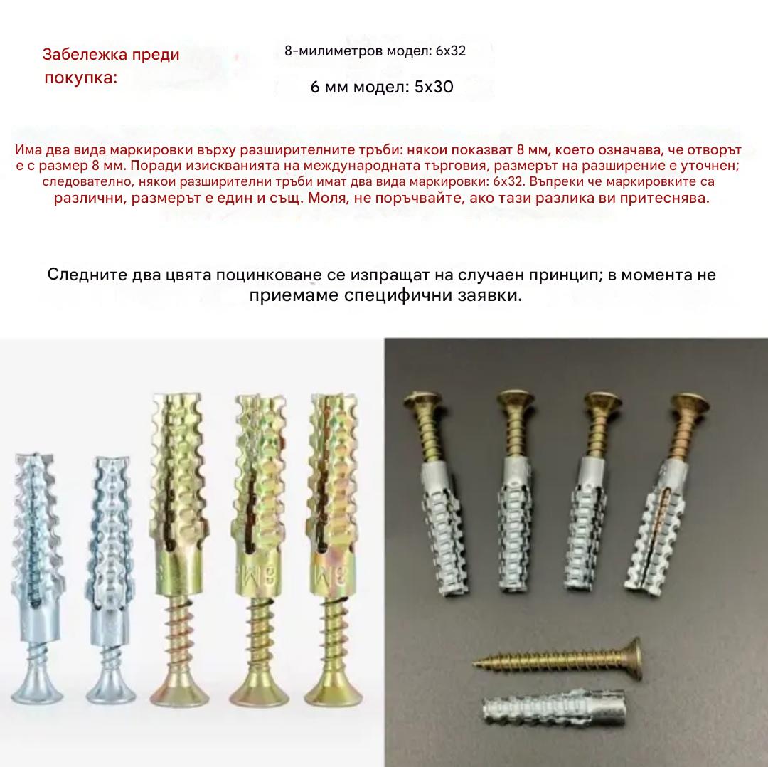 【100 комплекта】🔩 Супер здрав назъбен метален анкер за здраво закрепване към всяка стена