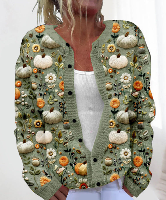 🎀【50% zľava】【M-4XL】🌺💥Stylový a teplý dámsky pletený kardigan s potlačou – Ideálny na jeseň a zimu