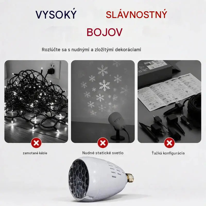 Farebný vianočný projektor – premieta veselé motívy na steny a strop, ideálny na výzdobu počas Vianoc