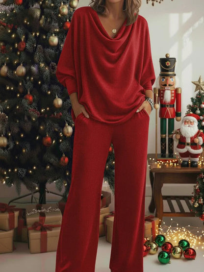 📢📢🎅【50% zľava】Dvojdielna súprava pohodlného zamatového trička a nohavíc s gumičkou pri krku
