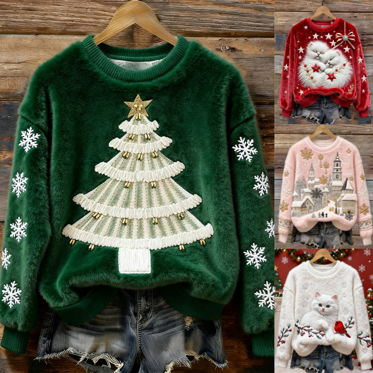 🎅【Специално коледно издание】🎄【S-5XL】⛄Дамски Коледен пуловер от фланелена материя с красиви шарки – топъл, уютен и идеален за празниците
