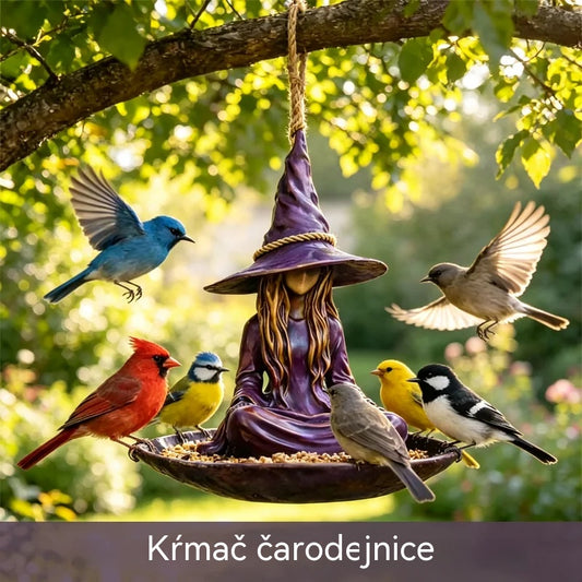 🎁🦜Závesné kŕmidlo pre vtáky „Meditujúca čarodejnica“, kreatívna a magická dekorácia do záhrady, na terasu a do dvora, odolný materiál