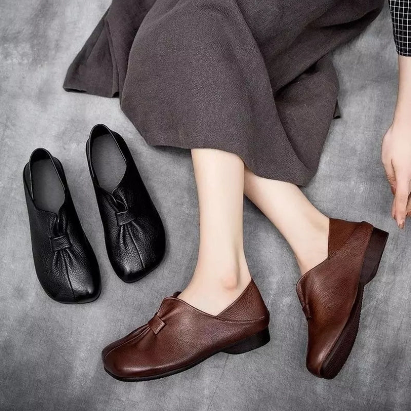 👡【35-42】Novi jesenski čevlji z mehkim podplatom in pentljo iz visokokakovostnega govejega usnja, preprosti in elegantni