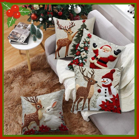 🔥【Комплект от 4 броя】🎅Коледна оферта 50% ОТСТЪПКА🎄 Коледна калъфка за възглавница с високо качество - Стилен и уютен дизайн за вашия дом | Перфектен подарък и зимна декорация