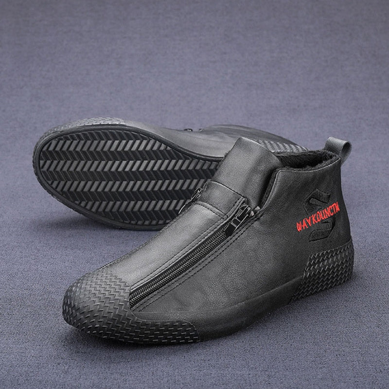 👞【39-44】Męskie ocieplane botki skórzane z zamkiem błyskawicznym – Wygodne, ciepłe i modne obuwie na zimę, idealne do codziennego użytku i na chłodniejsze dni!