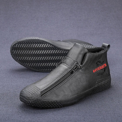 👞【39-44】Męskie ocieplane botki skórzane z zamkiem błyskawicznym – Wygodne, ciepłe i modne obuwie na zimę, idealne do codziennego użytku i na chłodniejsze dni!