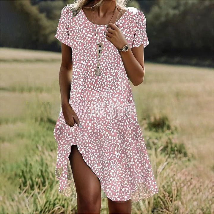 🛒📣【Posledný deň akcie】💖👗2026 nové každodenné šaty s okrúhlym výstrihom a potlačou na jar a leto 🌸🌞