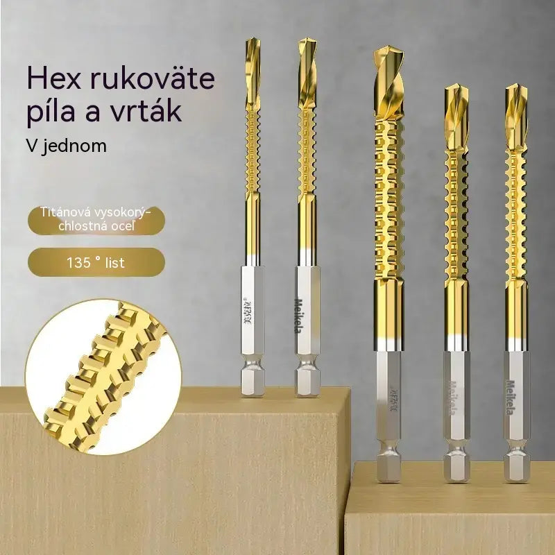 🛠️🔧(6 kusov)2v1 titánom potiahnutý vysokorýchlostný oceľový špirálový vrták – šesťhranná stopka, vhodný na vŕtanie a drážkovanie dreva a kovu🔩