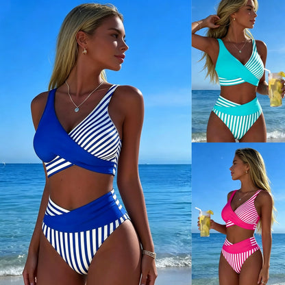 👙【50% zľava - Platba pri doručení】✅Zoštíhľujúce pásikavé dvojdielne bikiny – skryjú bruško a zvýraznia ženské krivky, nadvihnú poprsie, zoštíhlia pás a krásne sedia