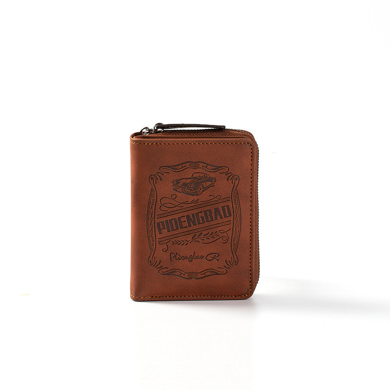 🔥🔥【Dostupno u 4 boje】 Muški novčanik od prave kože u retro stilu, ručno izrađen, s patentnim zatvaračem i utorom za više kartica.