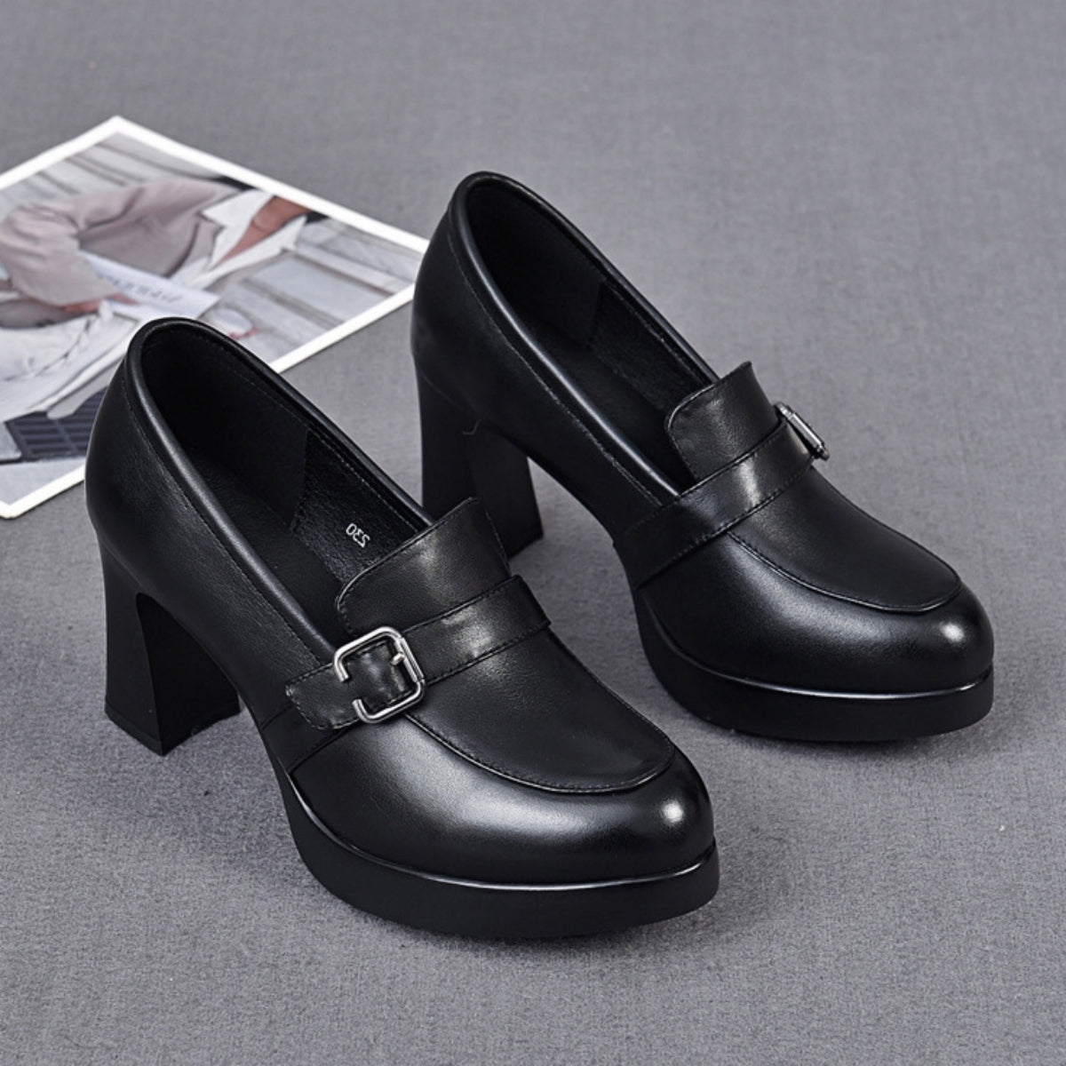 👠【35-40】🔥 Hit 2025! 💖Stylowe skórzane buty damskie na wysokim grubym obcasie | Komfort i moda w jednym