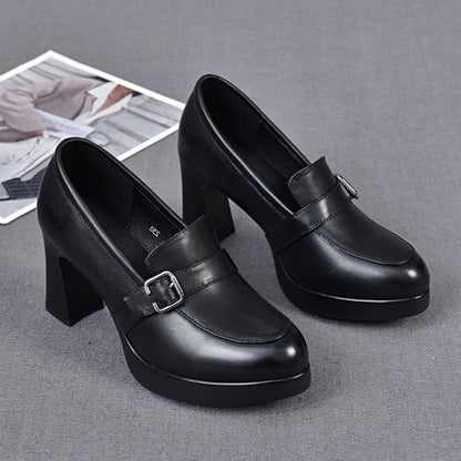 👠【35-40】🔥 Hit 2025! 💖Stylowe skórzane buty damskie na wysokim grubym obcasie | Komfort i moda w jednym