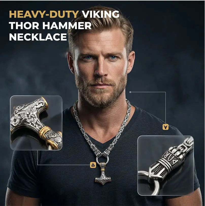 ⚡ 50 % ZĽAVA 🔥 Vikingský náhrdelník s Thorovým kladivom