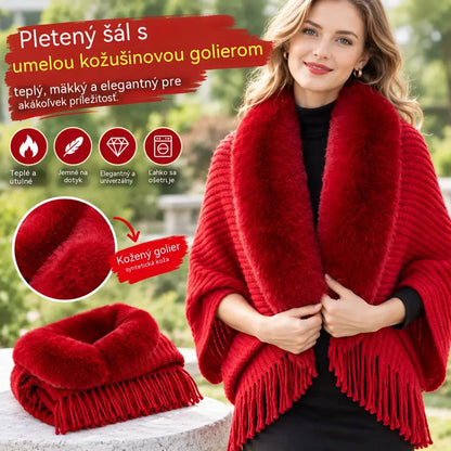 ❄️Elegantný a teplý pletený šál s plyšovým golierom, ideálny na každú príležitosť a vytvára sofistikovaný vzhľad.
