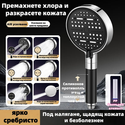 🎊【50% отстъпка от нови продукти】💦🚿 Душ слушалка с голям панел и 6 режима – мощно филтриране, силен натиск и по-качествена вода!