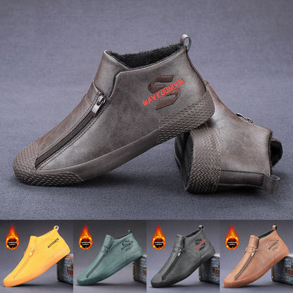 👞【39-44】Męskie ocieplane botki skórzane z zamkiem błyskawicznym – Wygodne, ciepłe i modne obuwie na zimę, idealne do codziennego użytku i na chłodniejsze dni!