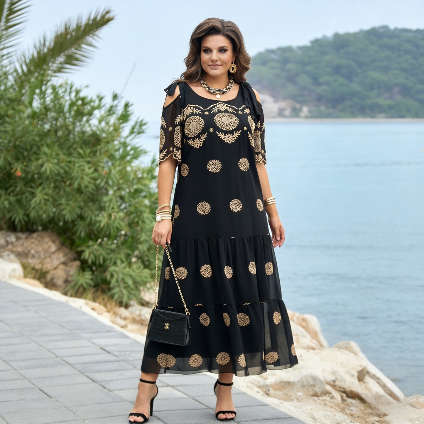 💃【S-5XL】Novinka 2026 – elegantné, pohodlné a kvalitné čierne šaty s potlačou, luxusný retro štýl, voľný strih
