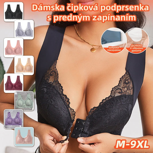 🔥💕【40-100 kg】✨👙 Podprsenka s push-up zapínaním vpredu a nádhernou čipkovou ozdobou vzadu