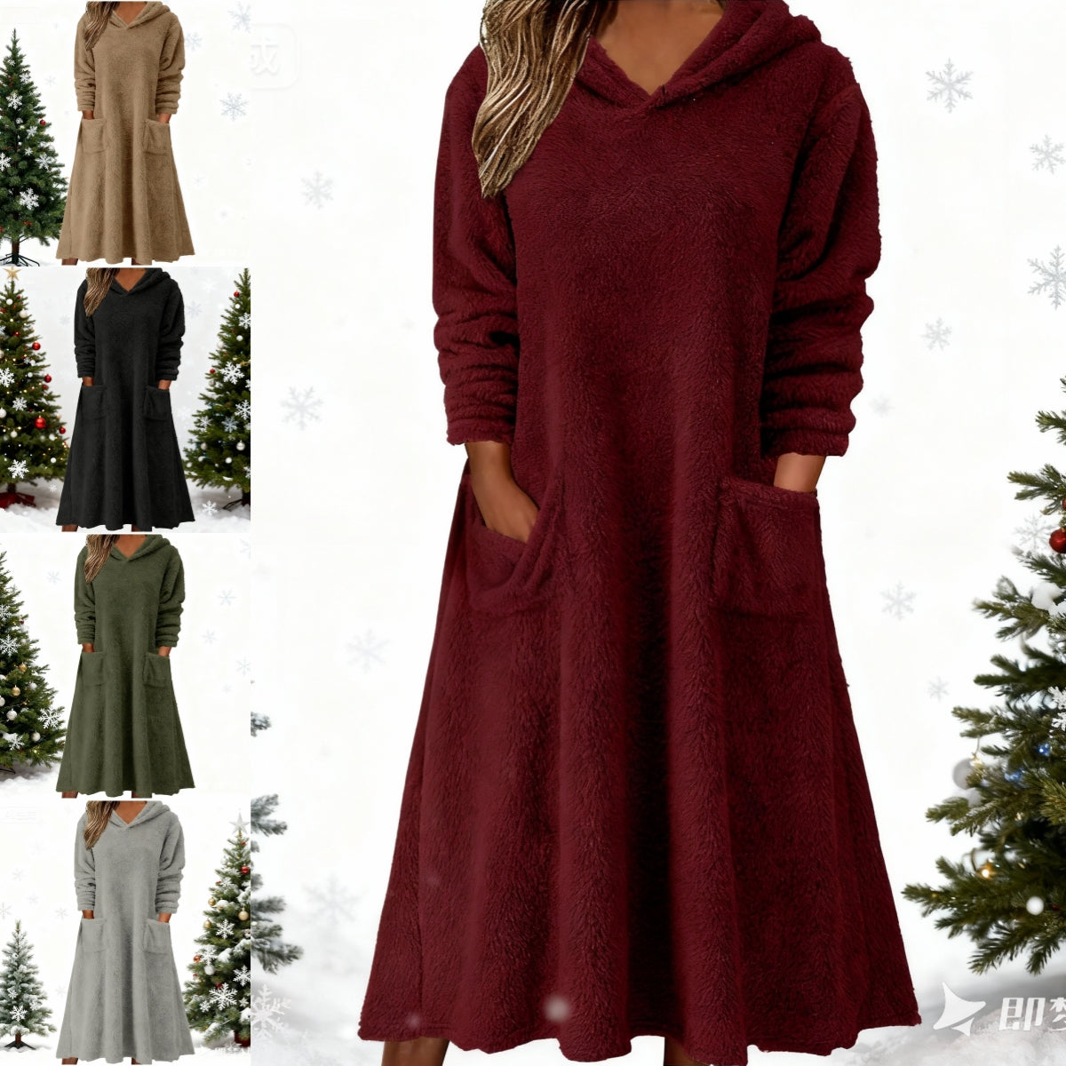 💥【50% popust】【S-3XL】👗 Nové dámske flísové šaty s kapucňou a dlhým rukávom – Pohodlné na domácu pohodu, ideálne na rok 2025