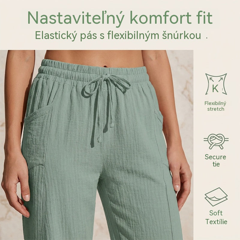 🌸【Kúp 1, získaj 1 zadarmo】Dámske jednofarebné skladané skrátené nohavice z bavlny a ľanu