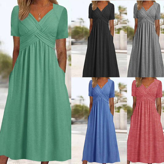 👍👍【50% OFF】💐👗【S-3XL】2026 jarné a letné nové jednofarebné módne jednoduché ležérne šaty – mäkký materiál a voľný strih, ideálne na voľný čas