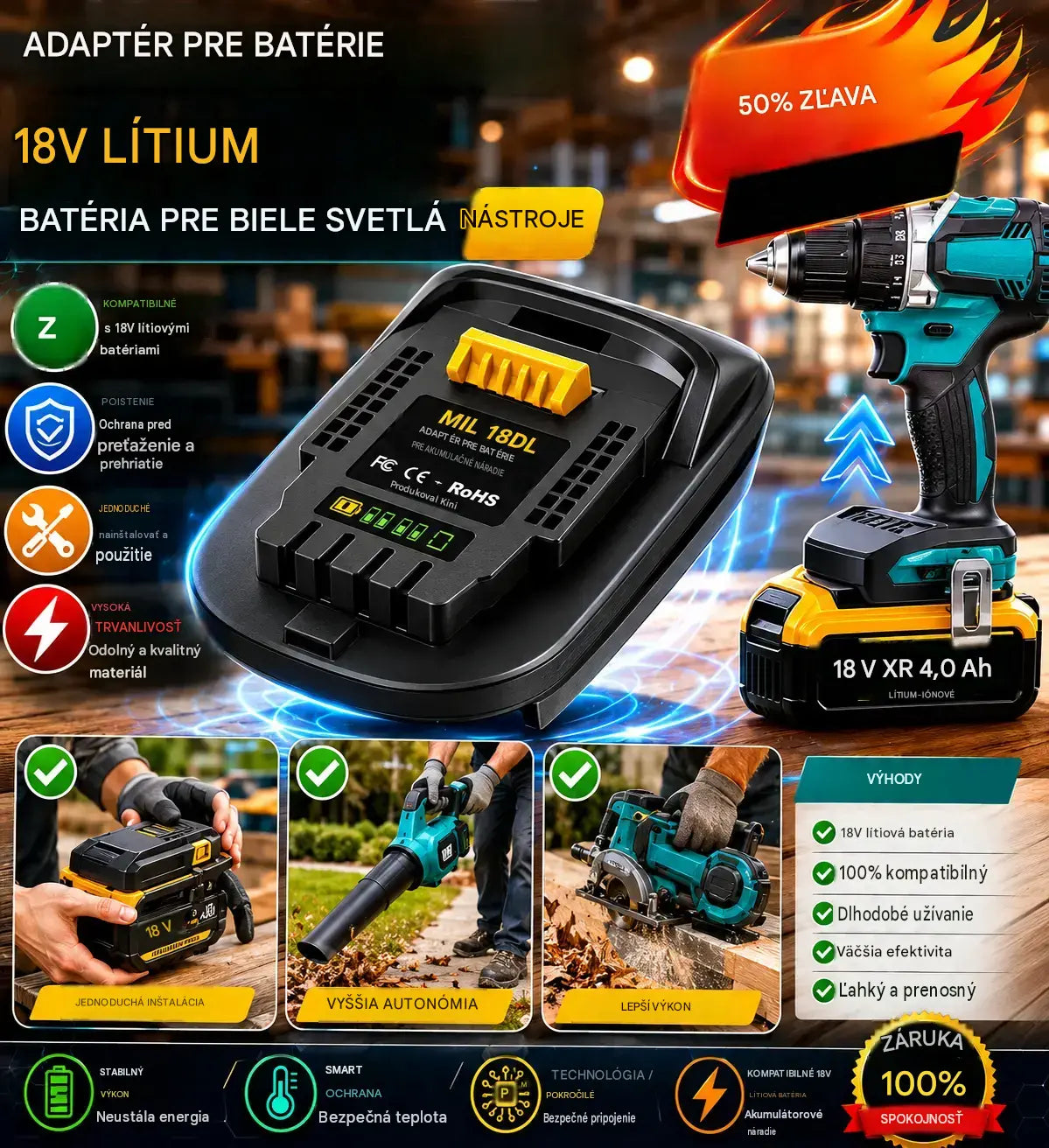 ⚡Adaptér na lítiovú batériu pre 18V akumulátorové náradie