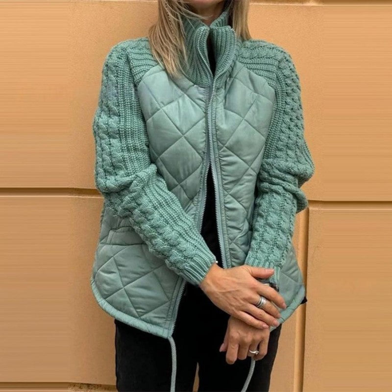 💖🥼【¡Ofertas de invierno!】🔥【S-3XL】Chaqueta de punto patchwork para mujer con forro de algodón – Diseño moderno y cálido, ideal para el invierno, abrigada y cómoda