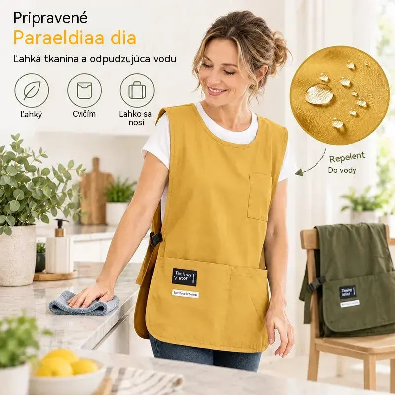 👩‍🍳✨ Nepremokavá a škvrnám odolná vesty zástera – ideálna na varenie, remeslá a záhradkárstvo, pohodlný strih 🛡️