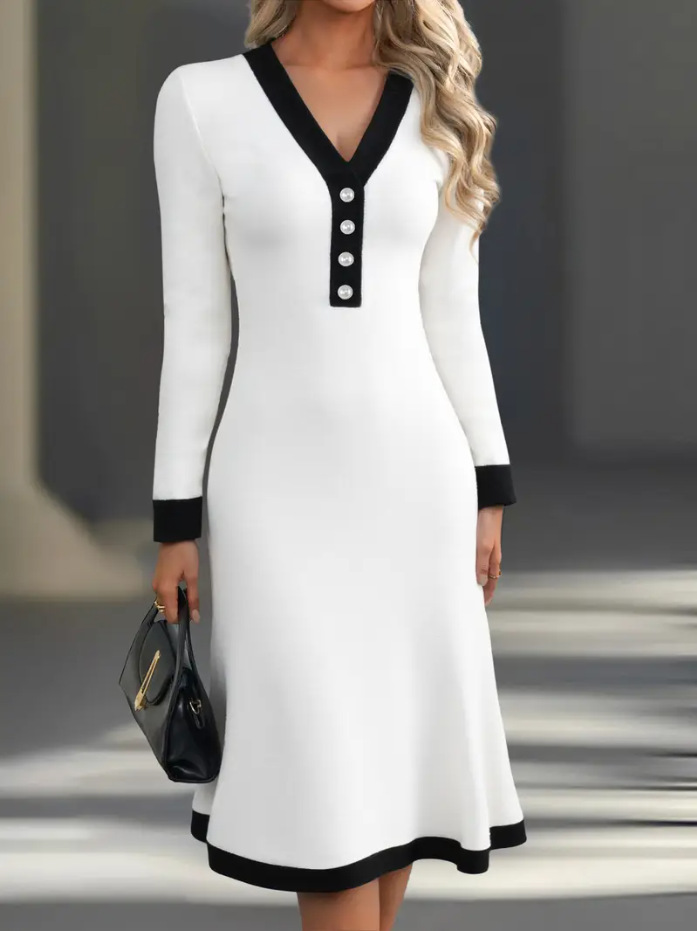 🌷【S-3XL】🌞 Elegantna kontrastna midi haljina koja oblikuje figuru, naglašava ženstvenost i podiže svaki svakodnevni ili poslovni stil