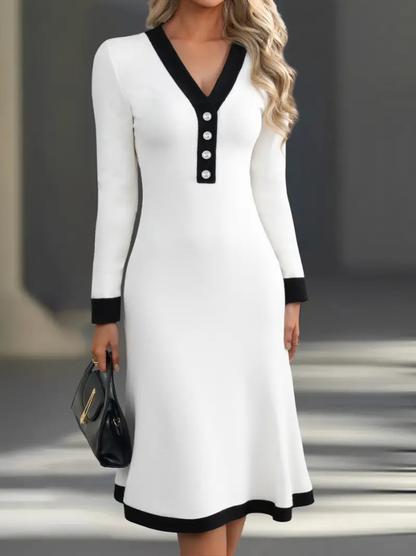 🌷【S-3XL】🌞 Elegantna kontrastna midi haljina koja oblikuje figuru, naglašava ženstvenost i podiže svaki svakodnevni ili poslovni stil