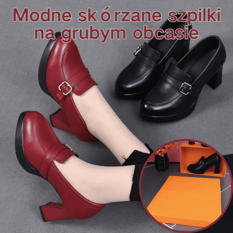 👠【35-40】🔥 Hit 2025! 💖Stylowe skórzane buty damskie na wysokim grubym obcasie | Komfort i moda w jednym