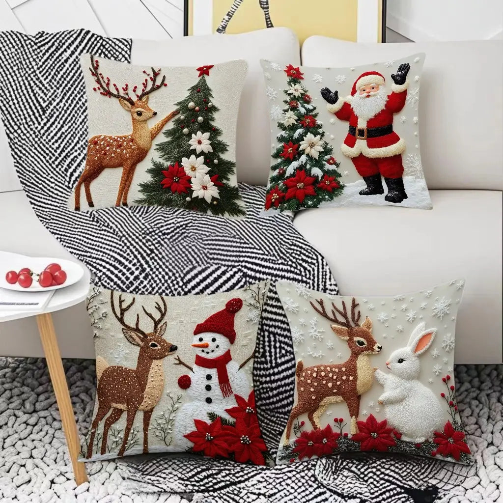 🔥【Súprava 4 kusov】🎅Vianočná ponuka – zľava 50%🎄Vankúše s vianočným motívom