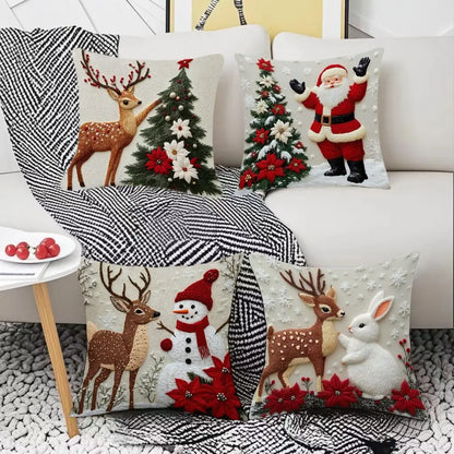 🔥【Súprava 4 kusov】🎅Vianočná ponuka – zľava 50%🎄Vankúše s vianočným motívom