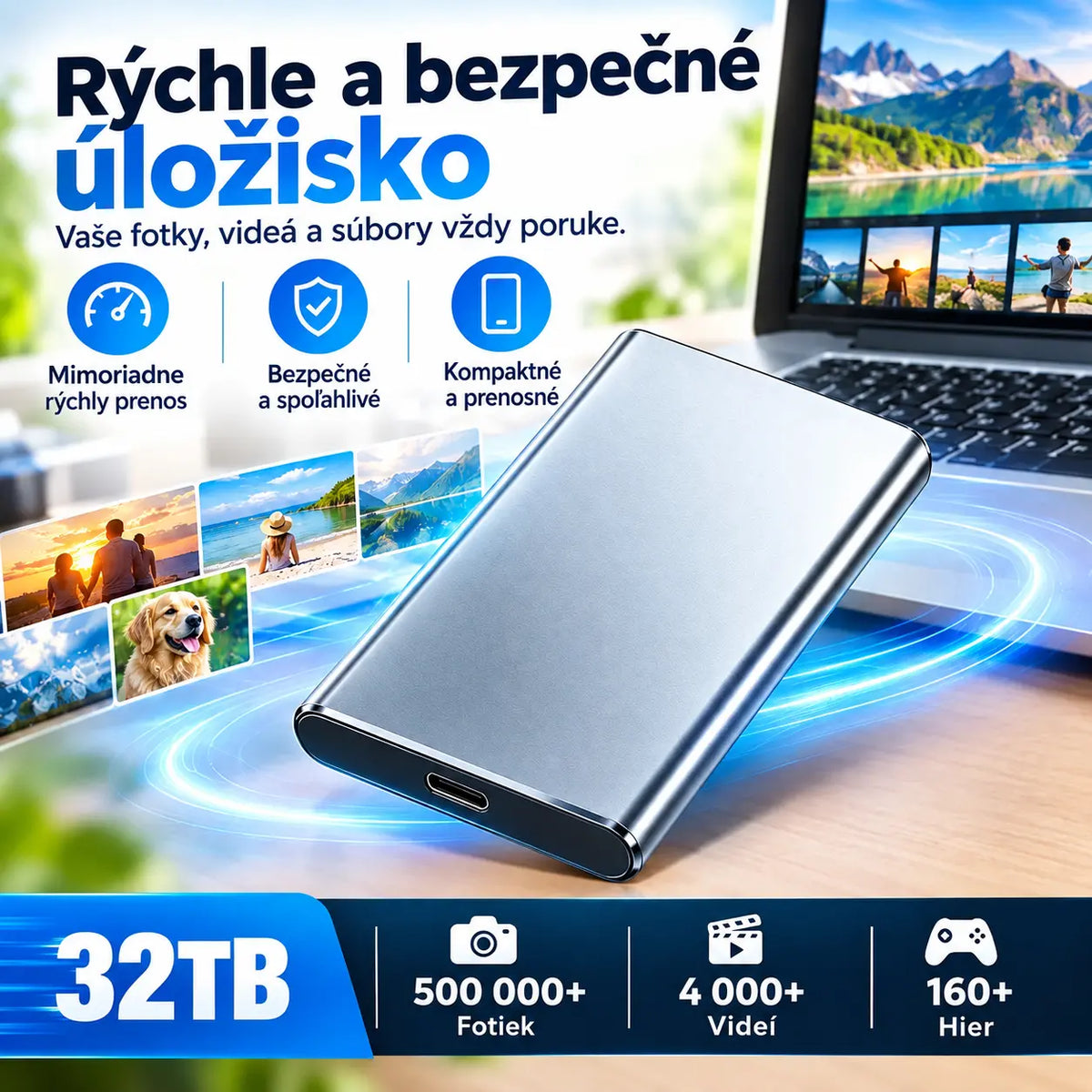 ⚡【32TB】💾 Ultratenký SSD disk novej generácie | Vysoká kapacita a rýchlosť | Prenosné úložisko 🚀