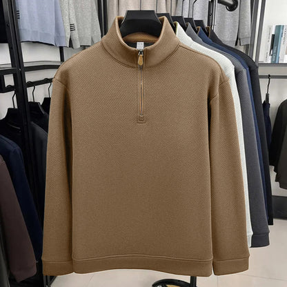 👨【50% отстъпка】🧥【S-3XL】Мъжки зимен плетен пуловер с висока яка, свободен модел, дебела комбинирана материя, пълен цип, подходящ за ежедневно носене, работа и пътувания, топъл и удобен.