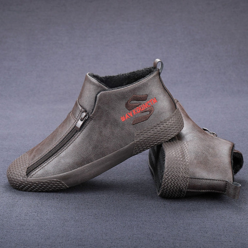 👞【39-44】Męskie ocieplane botki skórzane z zamkiem błyskawicznym – Wygodne, ciepłe i modne obuwie na zimę, idealne do codziennego użytku i na chłodniejsze dni!