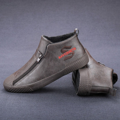 👞【39-44】Męskie ocieplane botki skórzane z zamkiem błyskawicznym – Wygodne, ciepłe i modne obuwie na zimę, idealne do codziennego użytku i na chłodniejsze dni!