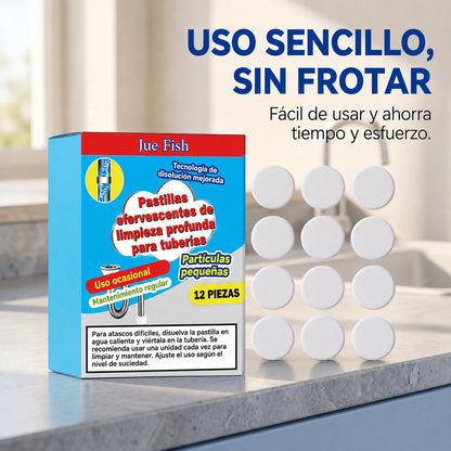 🥳 3 cajas💞 Potentes pastillas efervescentes para desatascar y limpiar tuberías. Eliminan grasa, cabello, malos olores y bacterias. Aptas para fregaderos, inodoros y desagües.